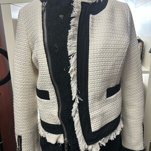 Central Park West Cream and Black Textured Blazer